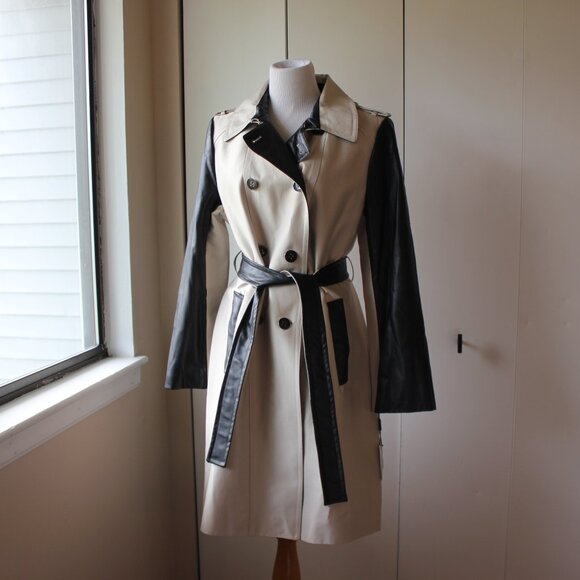 NWT Calvin Klein Trench Coat with Vegan Leather Contrast – Size L, Belted - Picture 12 of 16
